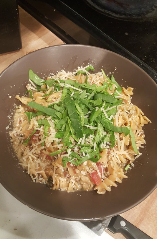 Red Lentil Pasta with Tomato Yogurt Cream