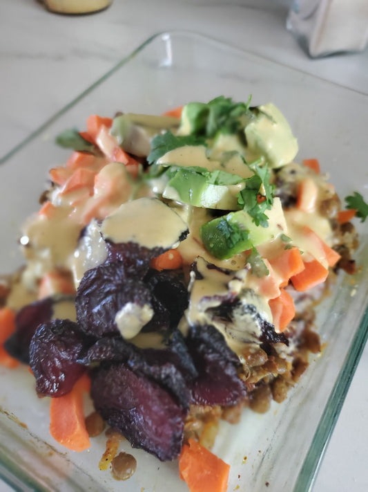 Roasted Beet and Spicy Lentil Bowl